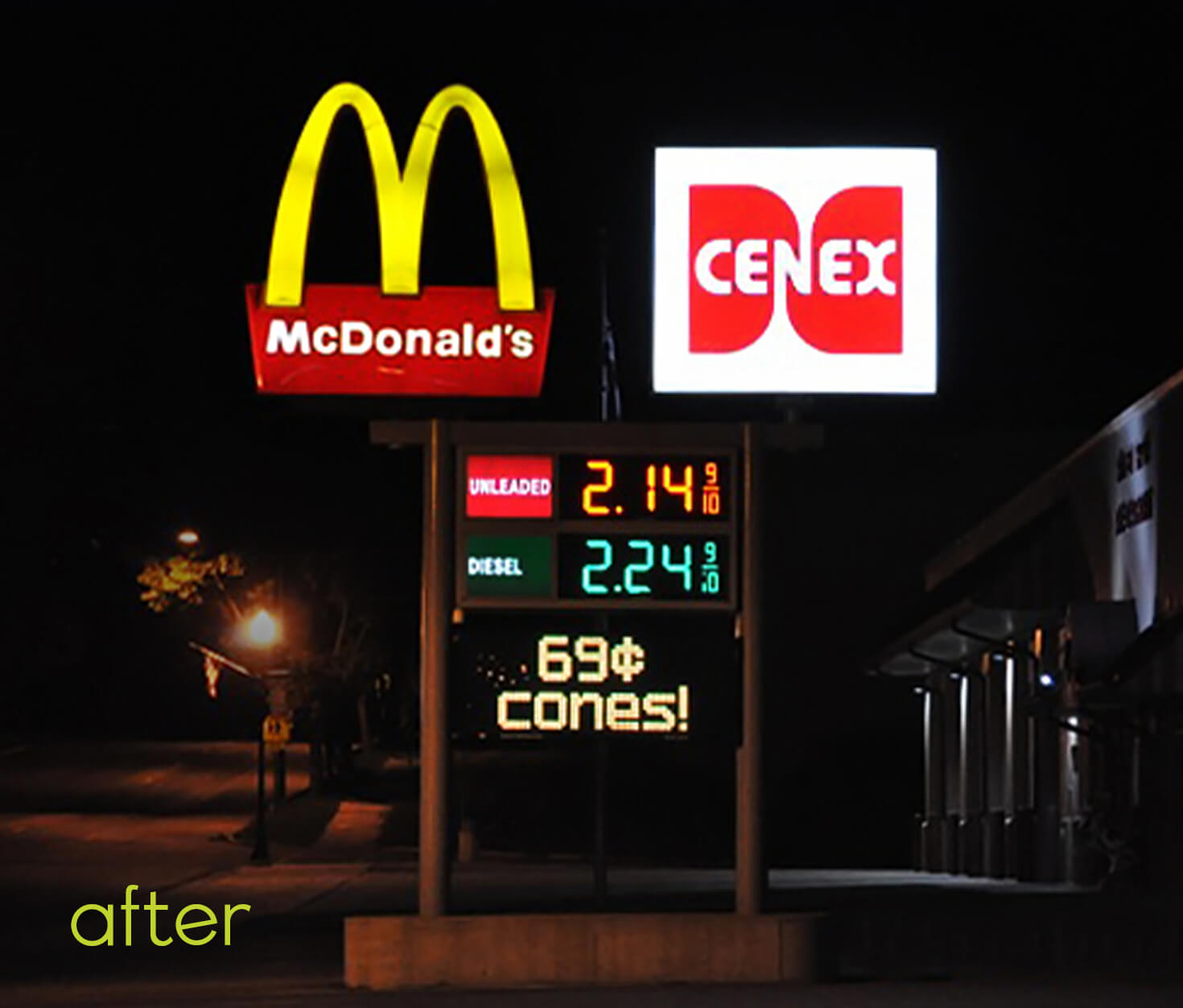 McDonalds and Cenex Exterior sign after lighting conversion