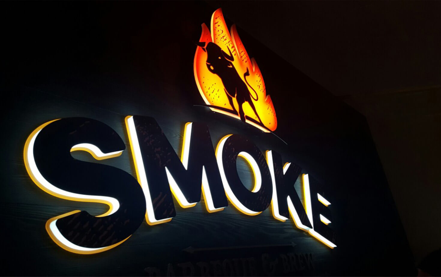 Shooting Star Casino Smoke Interior Wall Sign Dynamic LED logo cabinet and dual edge lit Routed Letters