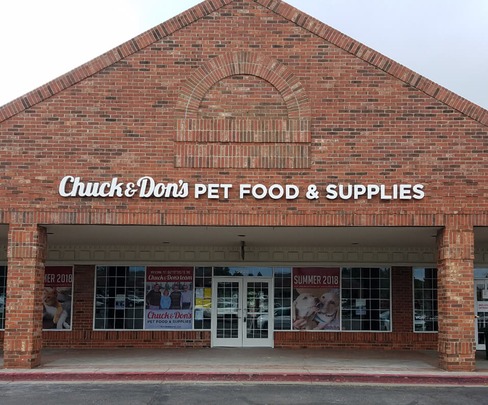 Chuck and Dons bet food and supplies channel letters on storefront chanhassen mn