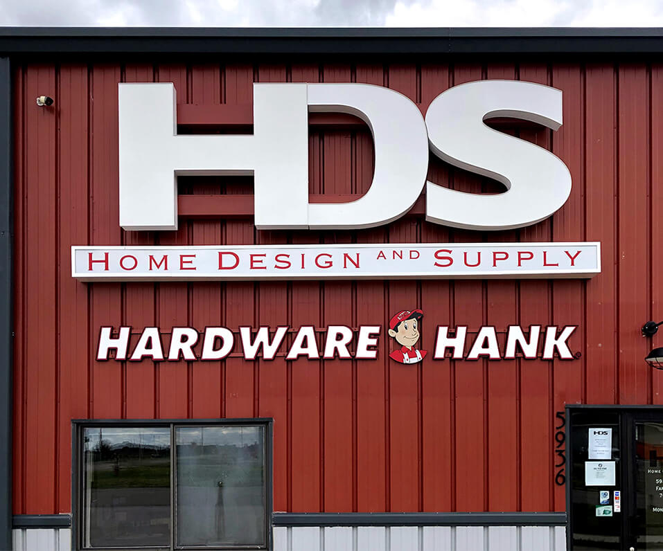 HDS hardware hank large channel letters on Storefront
