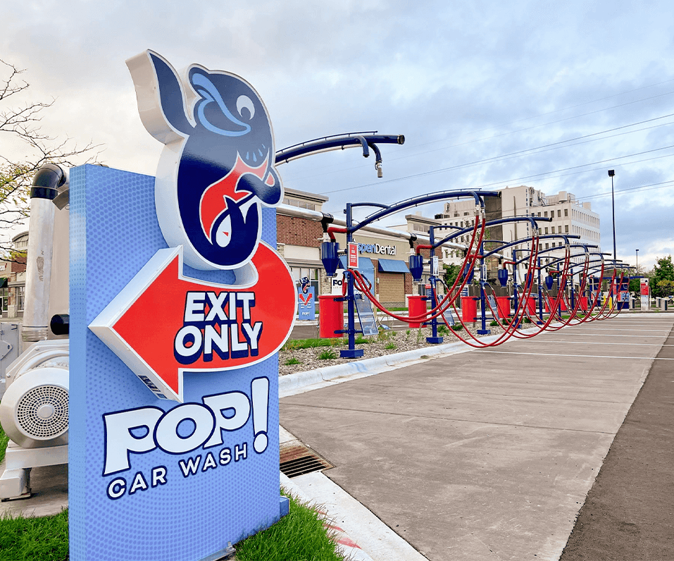 Pop Car Wash Brooklyn Center MN Entrance Directional Sign with Custom Print and Channel Letters