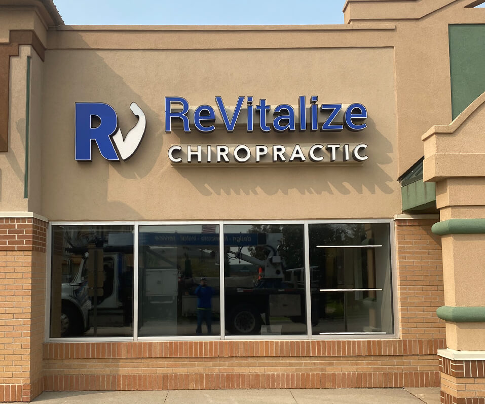 ReVitalize Chiropractic Channel Letters on Building Front