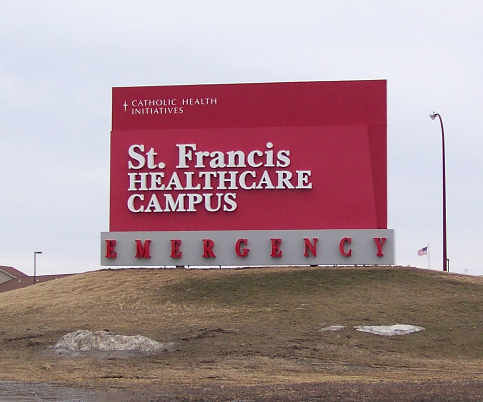 St Francis Healthcare Campus Catholic Health Initiative Emergency Main ID Sign along Highway