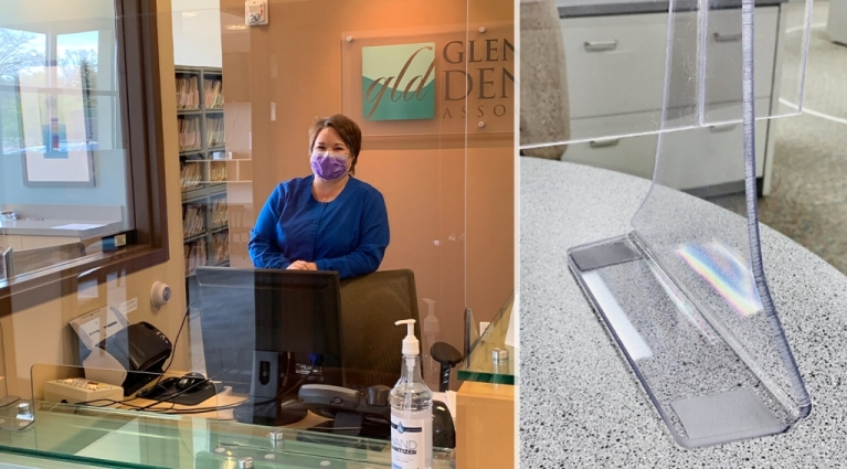 Glacier Lake Dental Lakeville MN Reception Area Covid Sneeze Guard and Nurse